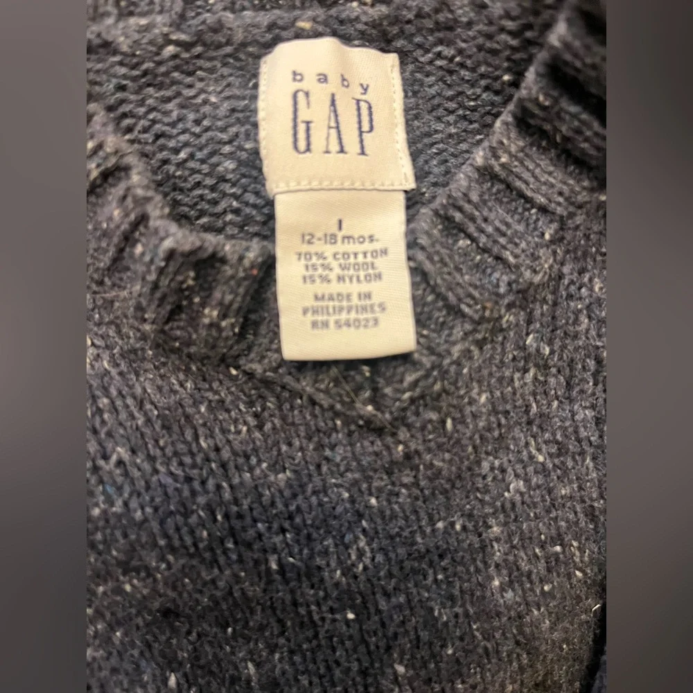 Vintage Baby GAP Infants Marled Navy Blue V Neck Sweater